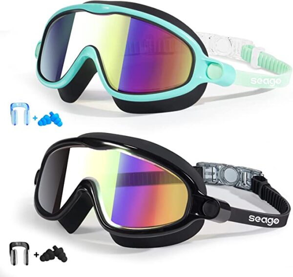 Swim Goggles 2 Pack Anti-Fog Anti-UV Wide View Swimming Goggles for Kids 3-15